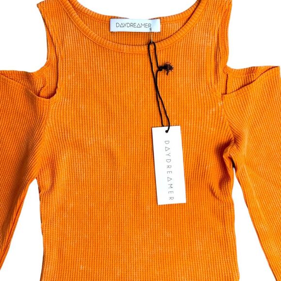 New! Daydreamer Women's Rebel Girl Cold Shoulder Crop Top Orange Size Large NWT - Picture 10 of 16